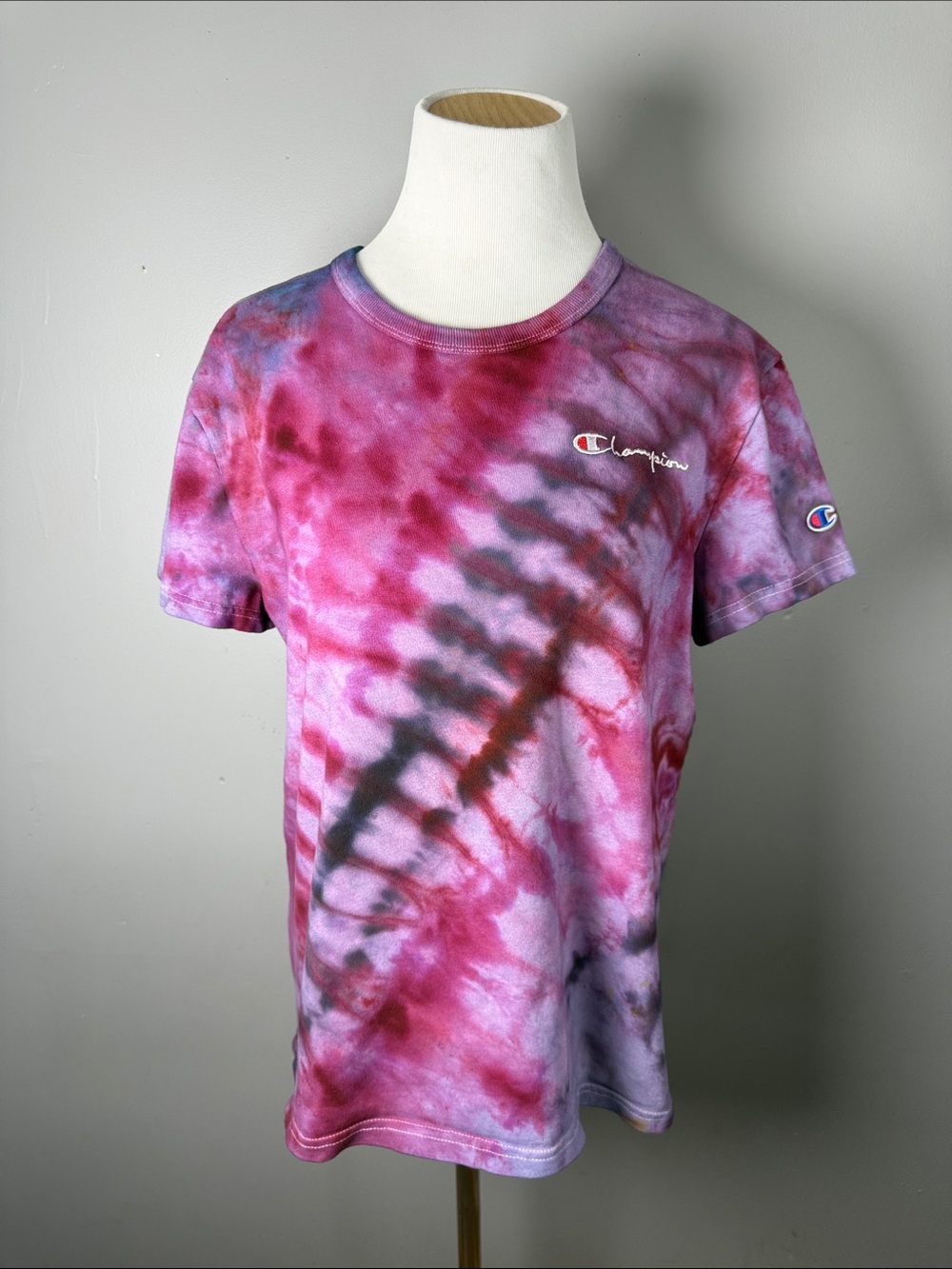 Champion Tie-Dye Tee in Pink & Purple with Logo